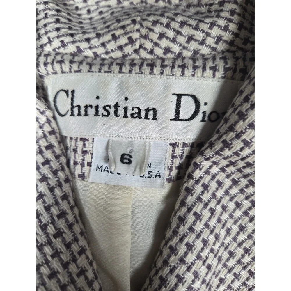Christian Dior Skirt Suit Cream Black Print Blazer Sz 6 Skirt Sz 4 Vintage
